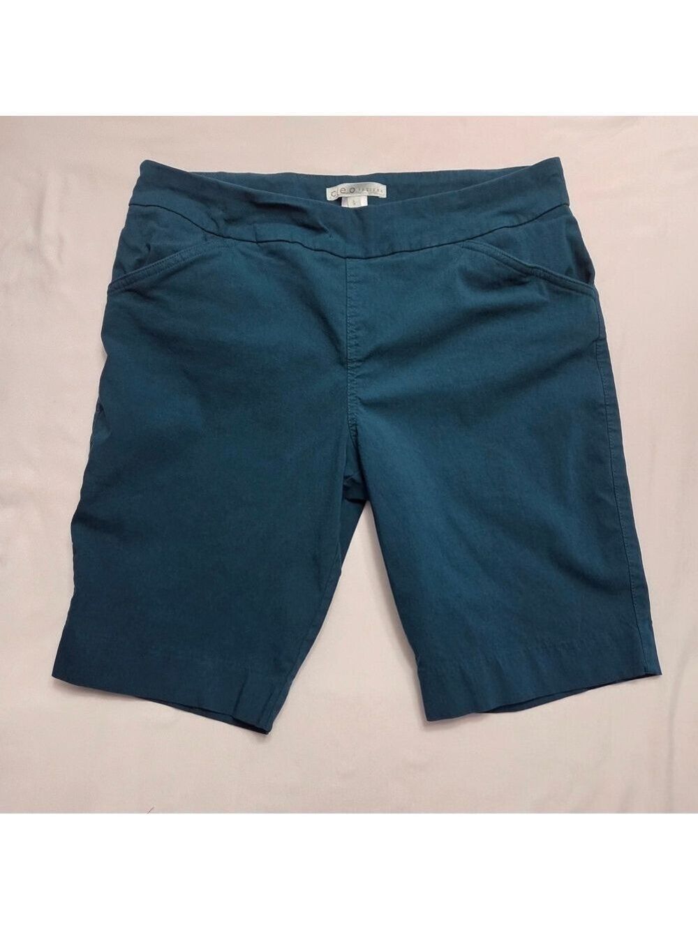 Cleo Petites Teal Bermuda Shorts Large Petite Stretch Pull-On